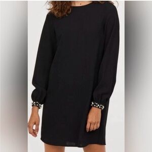 H&M Black Long Sleeve Dress with Pearl Cuffs